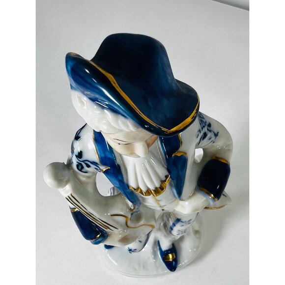 Vtg Korean Porcelain Figurine Of Musician Guitar Blue White Hand-Painted Decor - Picture 7 of 11